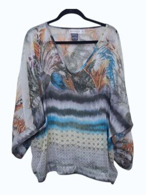Urban Mangoz Elegant Multicolor V-Neck Sheer Blouse XL